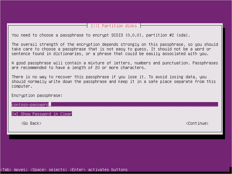 Ubuntu 16.04 安装 - 提供通行短语