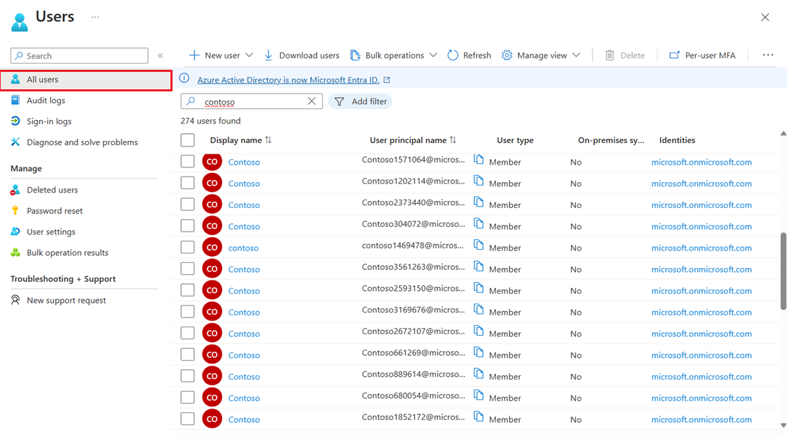 “所有用户”页的屏幕截图。