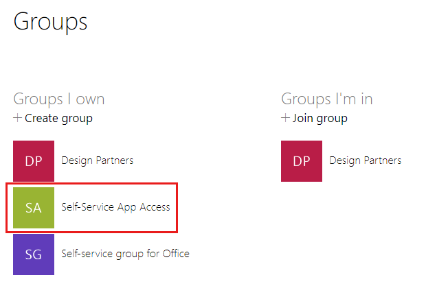 显示在“我拥有的组”下选择组的位置的屏幕截图。
