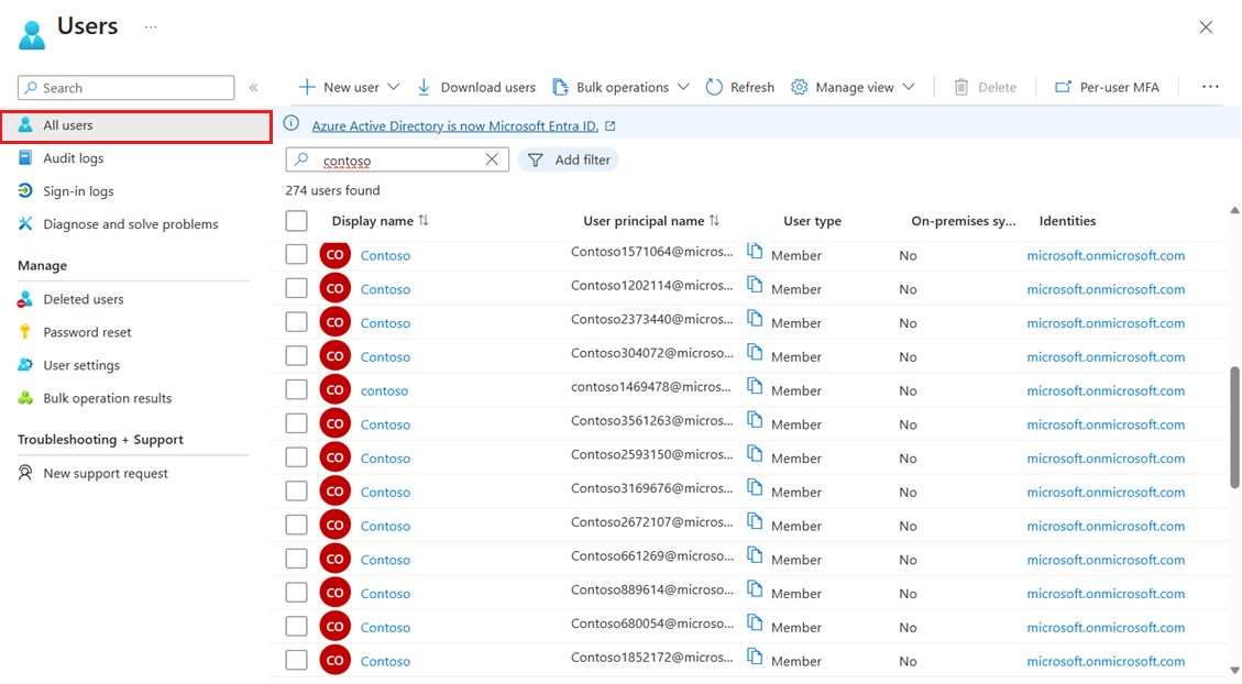 “所有用户”页的屏幕截图。