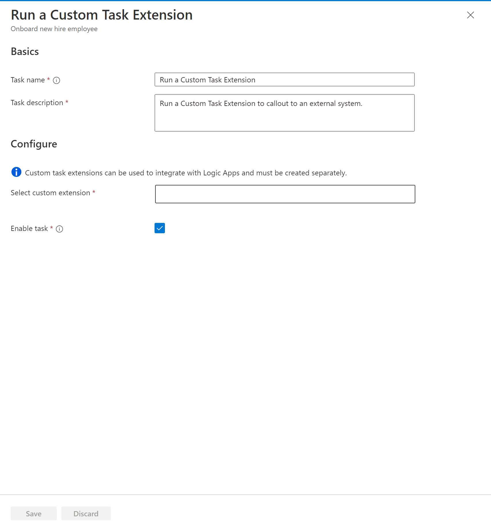 显示向工作流添加自定义任务扩展的屏幕截图。