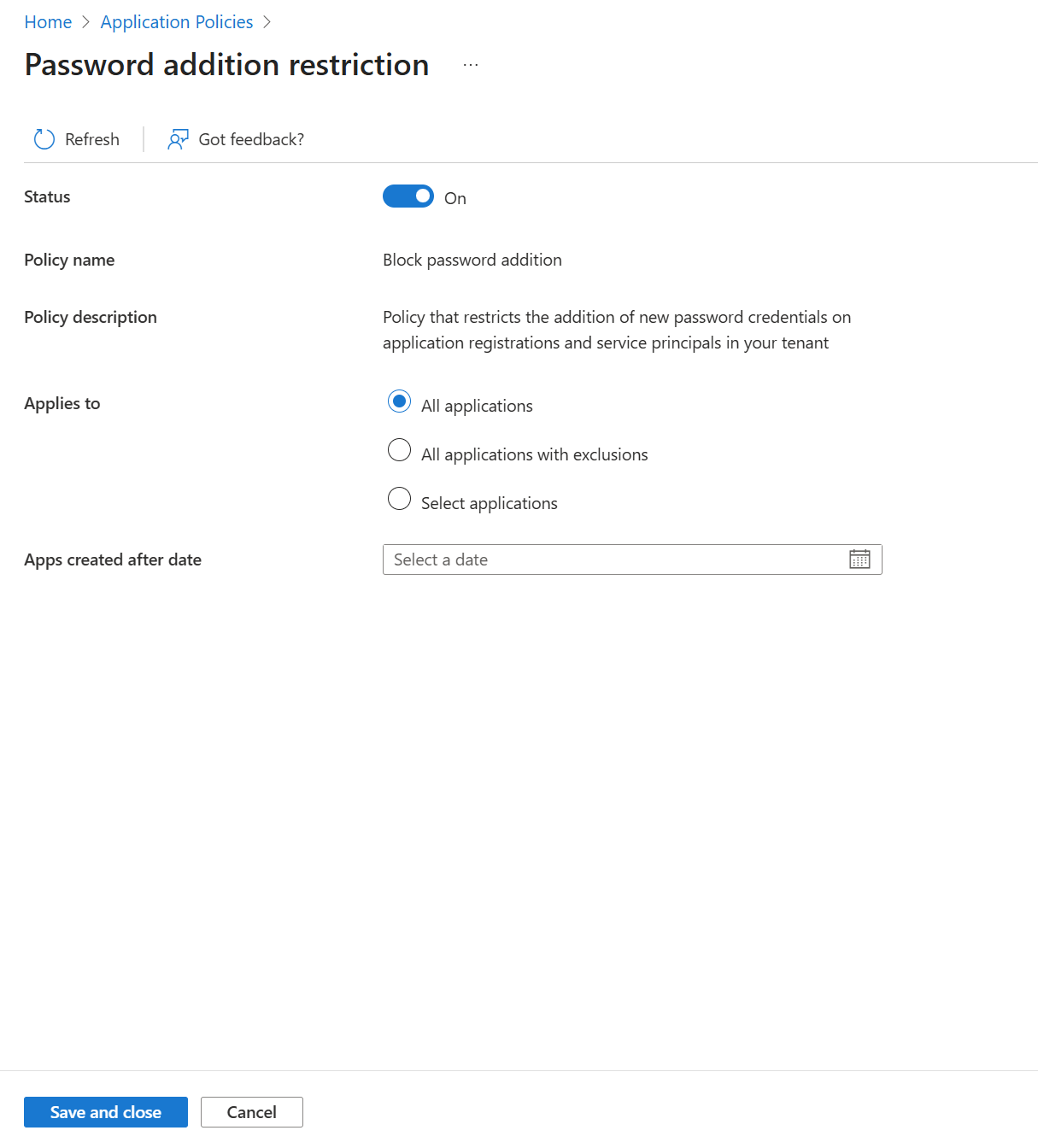 “密码添加”限制的屏幕截图。