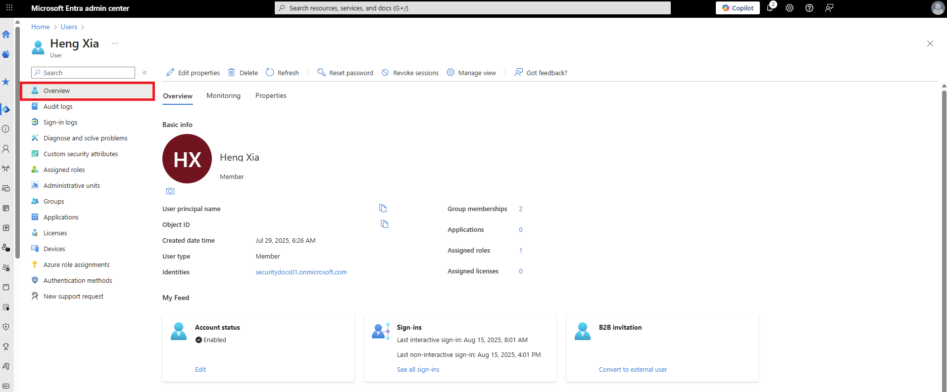 新用户配置文件的屏幕截图，其中显示了“概述”选项卡内容。
