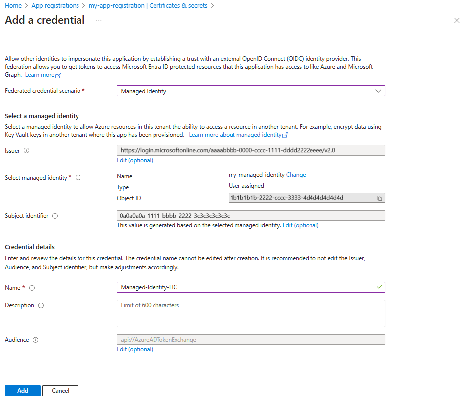 Microsoft Entra 管理中心内凭证屏幕的屏幕截图。