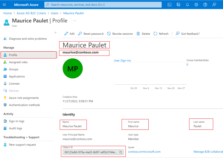 A screenshot of creating a user account in Azure AD.