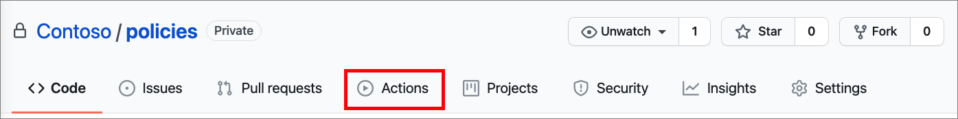 Screenshot showing the GitHub Actions tab