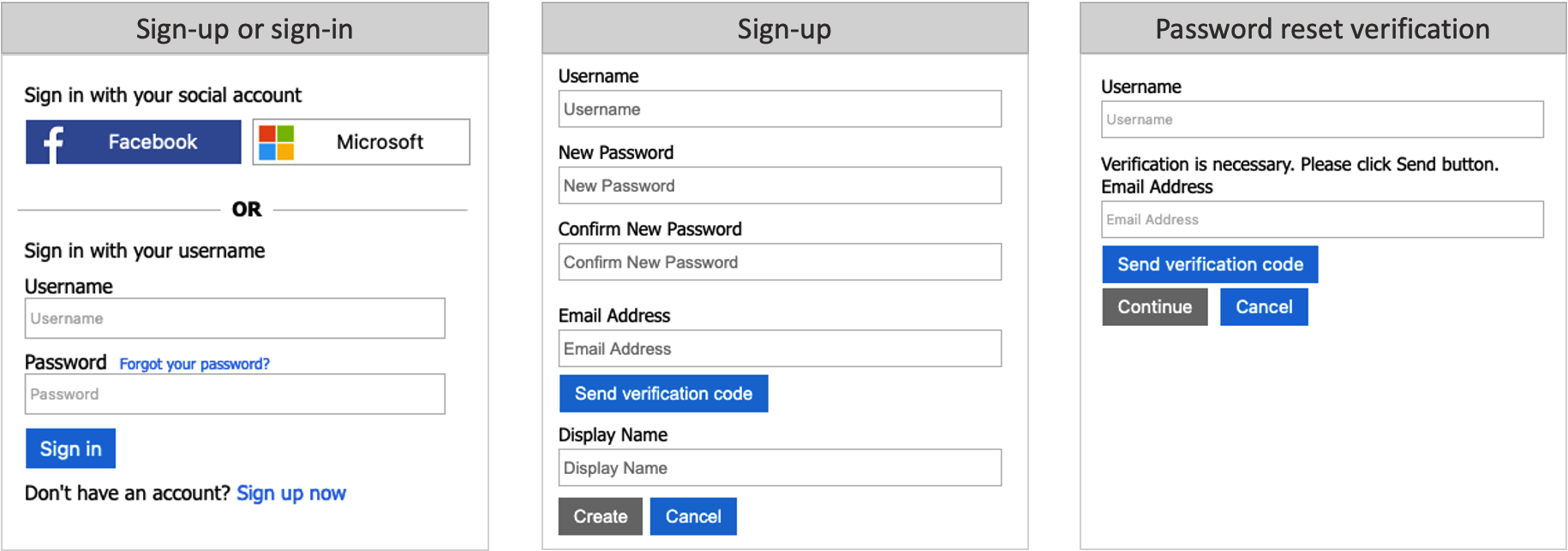 Series of screenshots showing sign-up or sign-in experience.