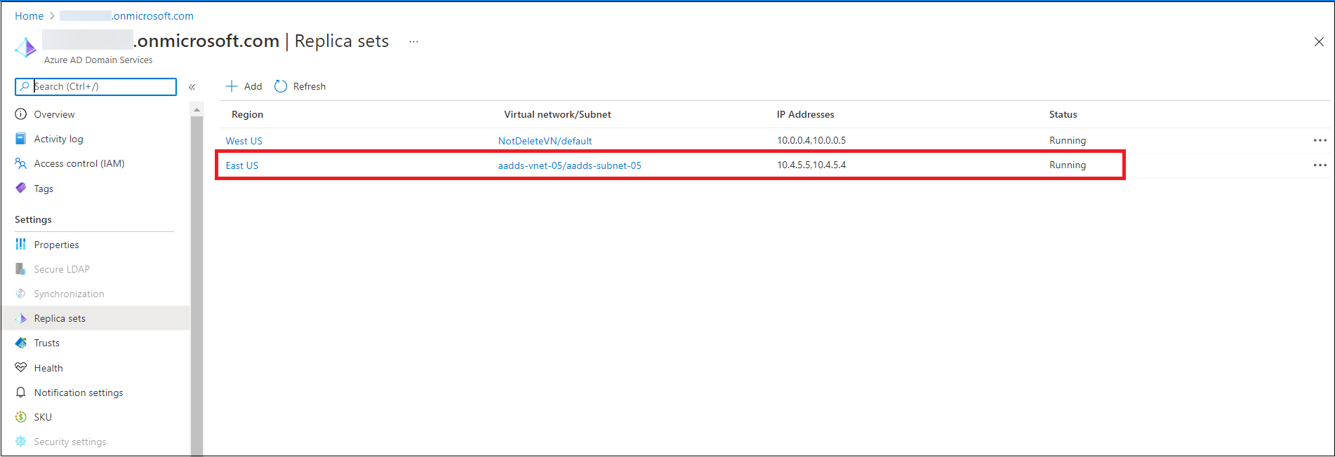 Example screenshot of replica set deployment status in the Microsoft Entra admin center