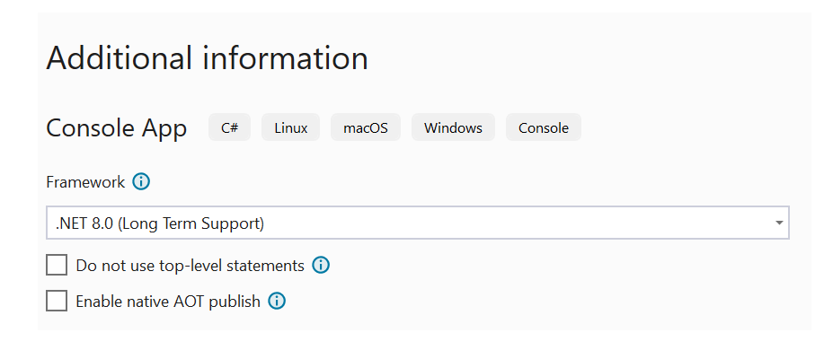 Visual Studio“其他信息”页面的屏幕截图。