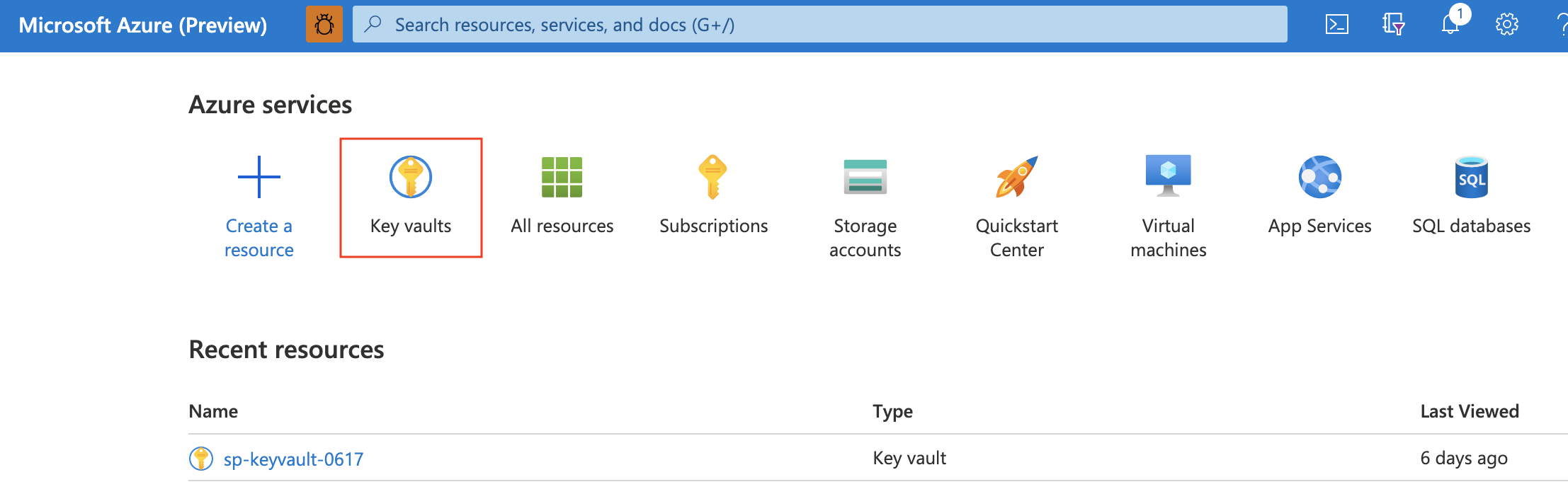 create a key vault in azure portal