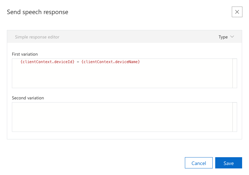 Screenshot that shows a response for sending speech with context.