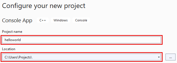 Visual Studio 中用于配置新项目的选项的屏幕截图。