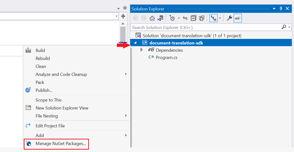 在 Visual Studio 中选择 NuGet 包窗口的屏幕截图。