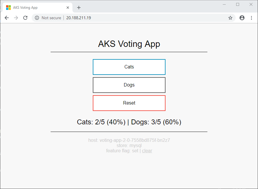 Version 2.0 of the AKS Voting app - feature flag IS set.