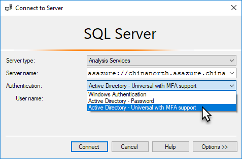 Connect in SSMS