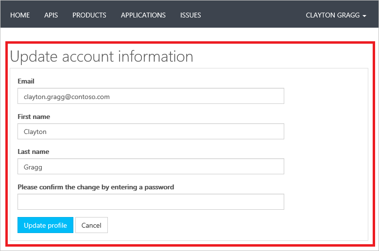 User Account Info Page Developer Portal Templates