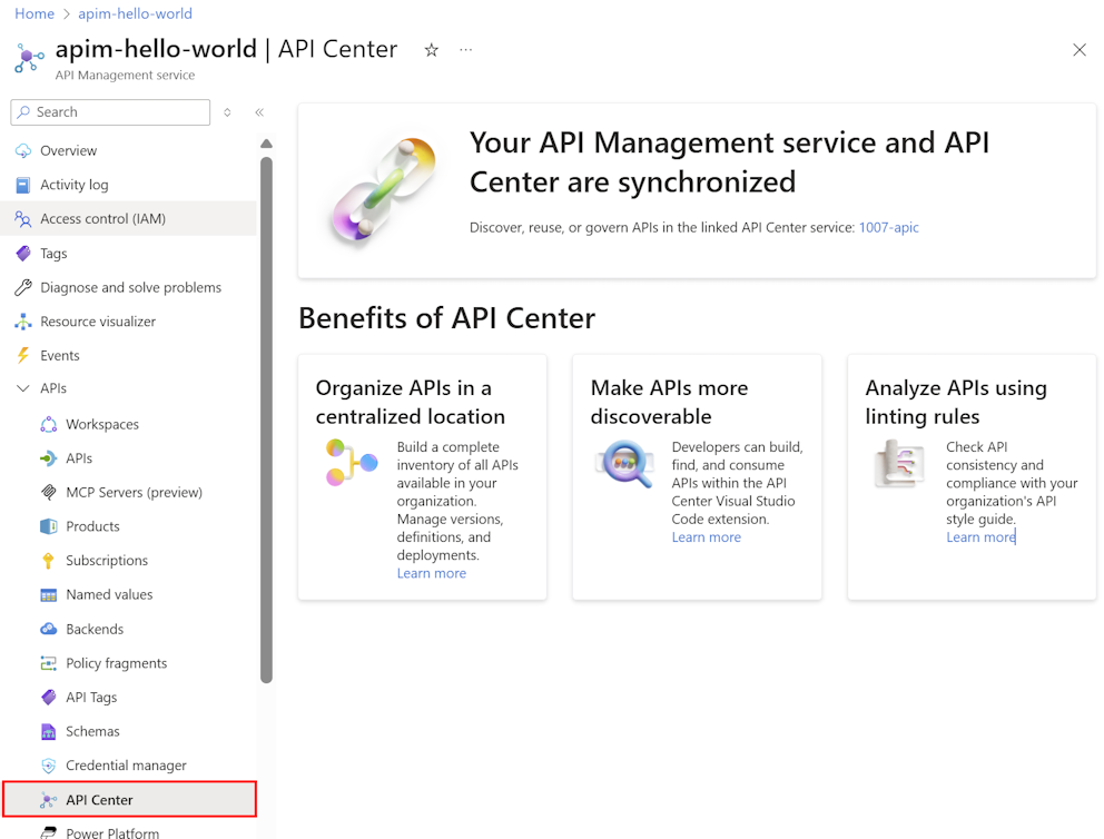 从 Azure 门户创建或链接 API 中心 | Azure Docs