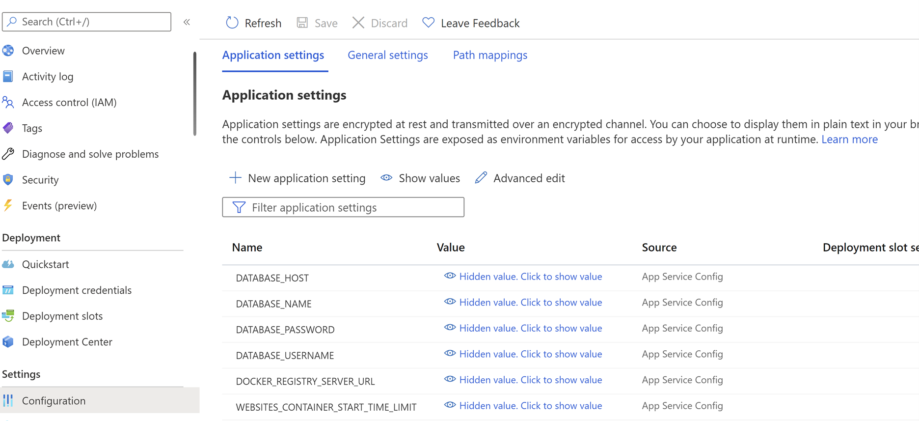 Database Application Settings