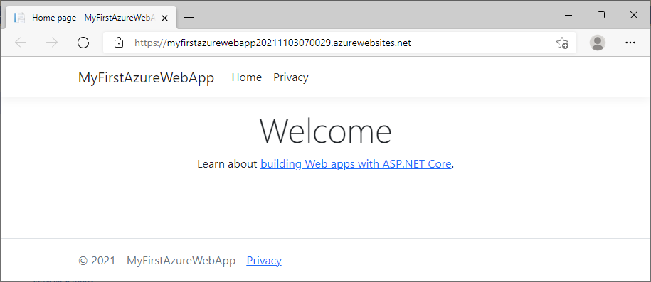 CLI 的屏幕截图 - Azure 中的 ASP.NET Core 6.0 Web 应用。