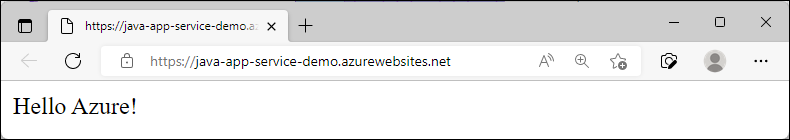 在 Azure 中运行的已更新示例应用的屏幕截图，其中显示了“Hello Azure!”。