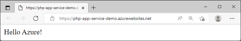 在 Azure 中运行的已更新示例应用的屏幕截图，其中显示了“Hello Azure!”。