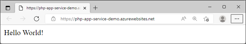 在 Azure 中运行的示例应用的屏幕截图，其中显示了“Hello World!”。