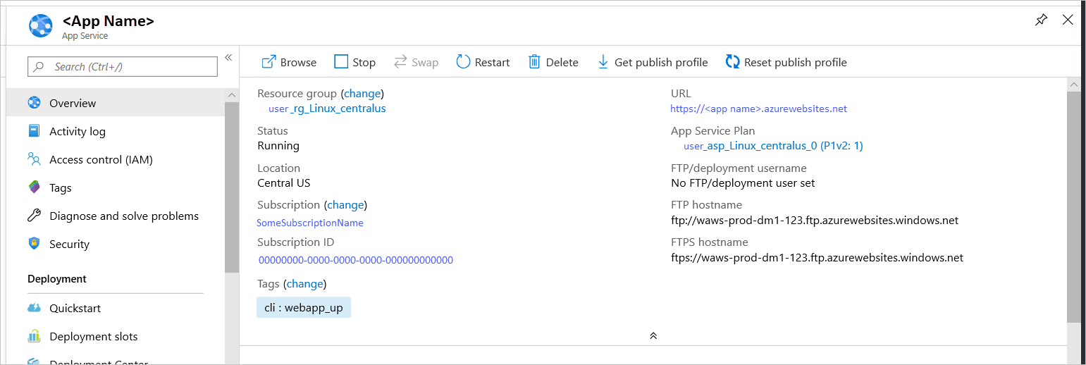 Manage your Python app in the Overview page in the Azure portal