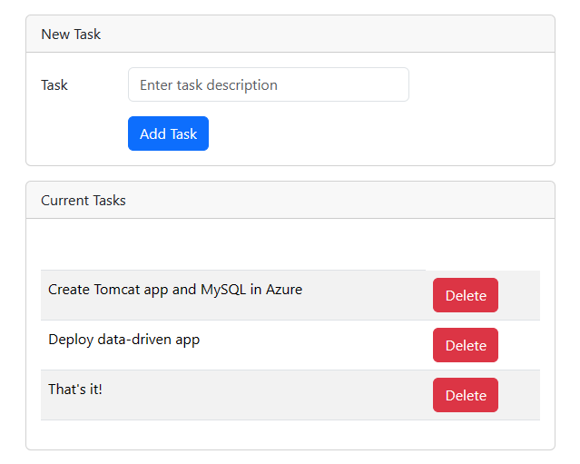 将数据存储到 MySQL 的 Tomcat 应用程序的屏幕截图。