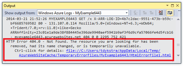 Detailed error log - Output window