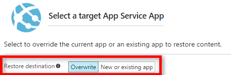 Screenshot that shows where to specify the destination for the app restore.