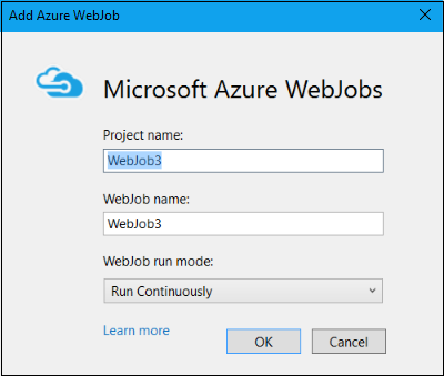 Add Azure WebJob dialog box