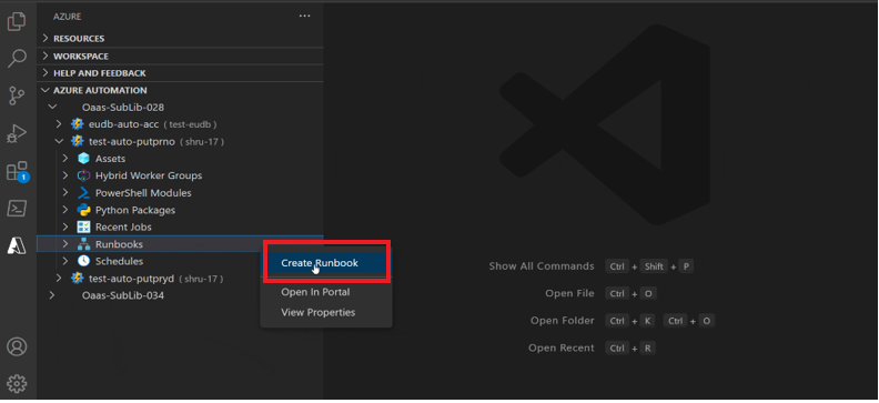 有关如何使用 Azure 自动化扩展创建 Runbook 的屏幕截图。