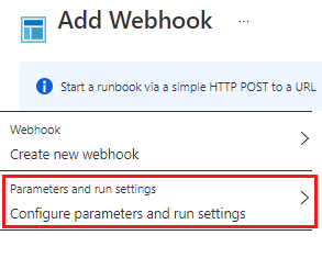 Add webhook page with parameters highlighted.