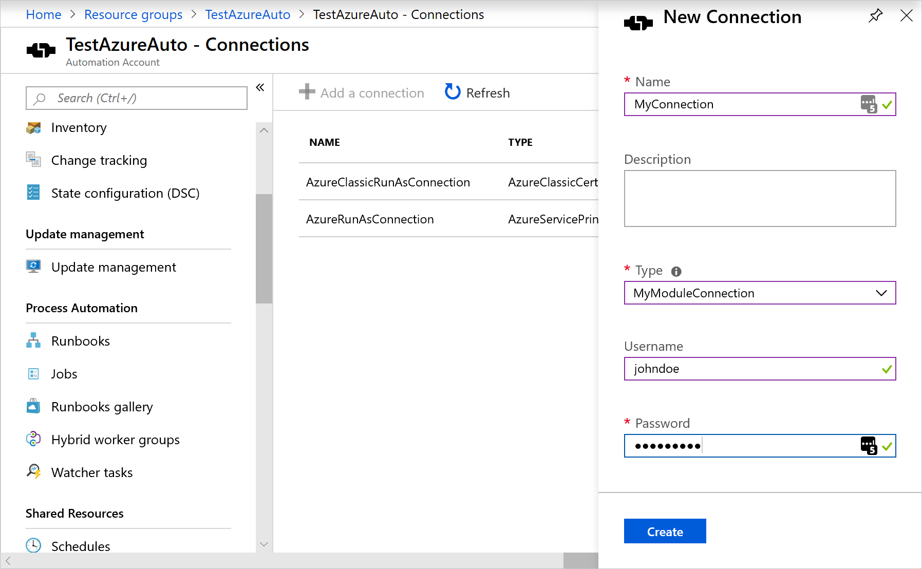 Use a custom connection in the Azure portal