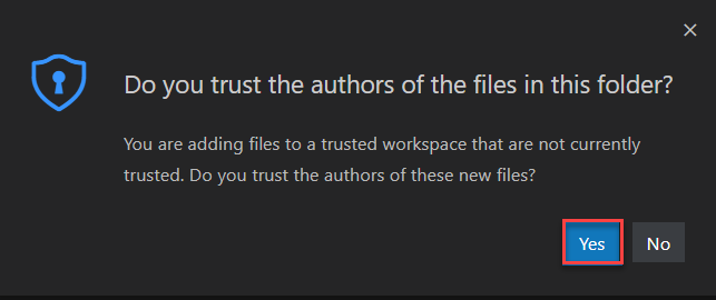 确认信任文件作者的屏幕截图。