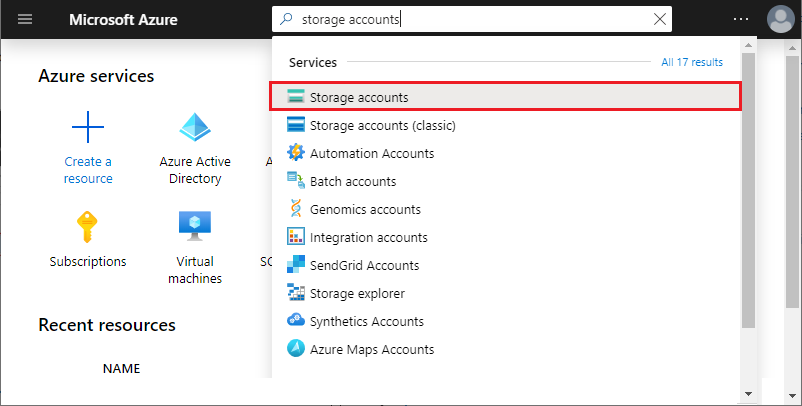 从 Azure 门户选择存储帐户