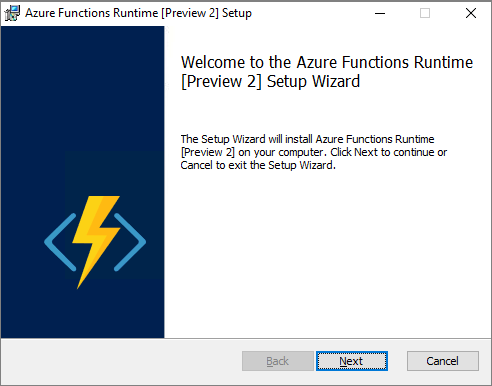 Azure Functions Runtime preview installer