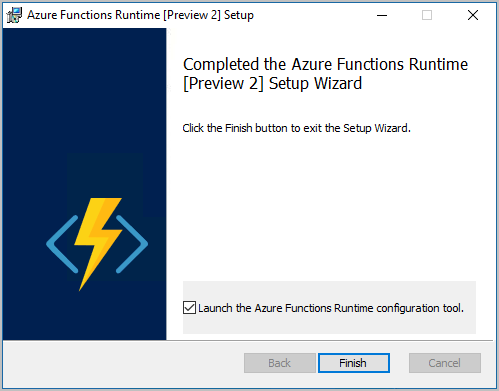 Azure Functions Runtime preview installer complete