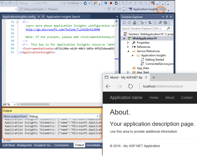 Screenshot that shows running your application in debug mode in Visual Studio.