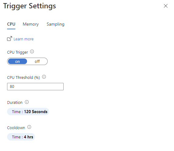 Screenshot of trigger settings pane for C P U and Memory triggers