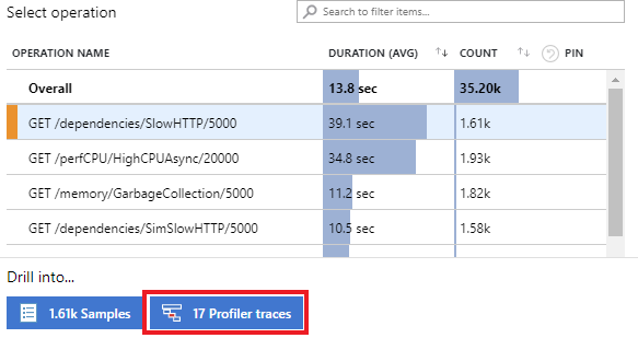 Select operation and Profiler traces to view all profiler traces