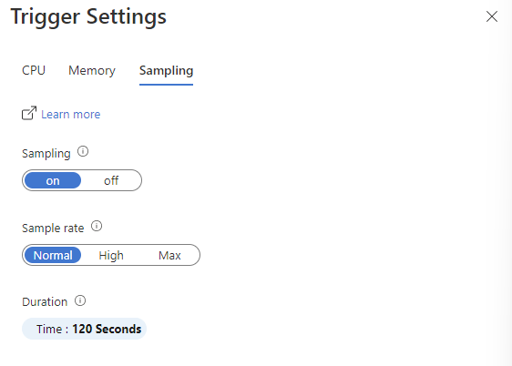 Screenshot of trigger settings pane for Sampling trigger