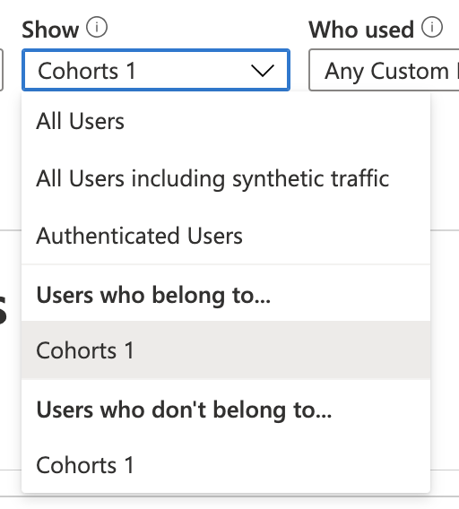 Screenshot that shows the Show dropdown showing a cohort.