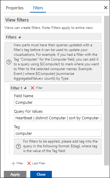 Screenshot that shows Filter settings.