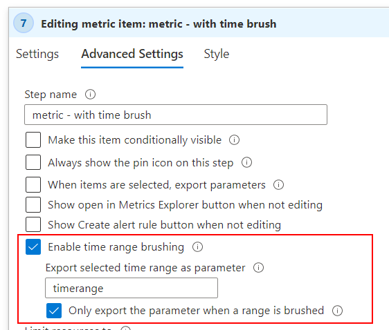 Screenshot that shows workbook time-brush settings.
