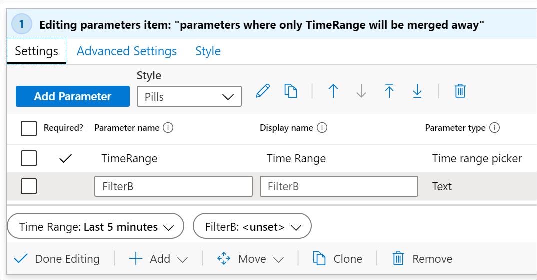Editing a group item with the result of parameters merged away