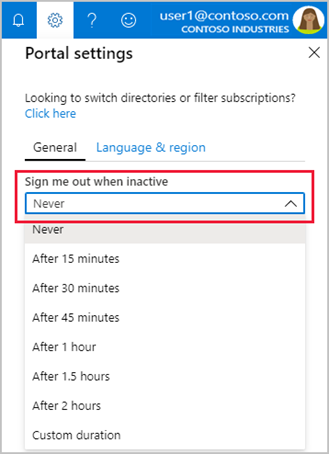 Screenshot showing portal settings with inactive timeout settings highlighted