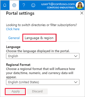 Screenshot showing language and regional format settings