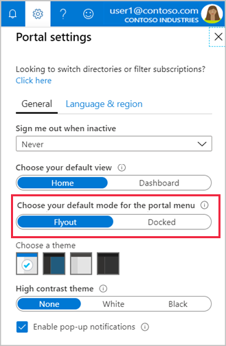 Screenshot that shows how to set the default mode for the portal menu.