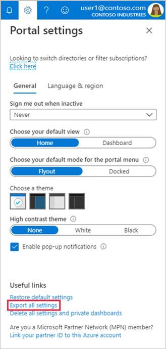 Screenshot showing export of settings